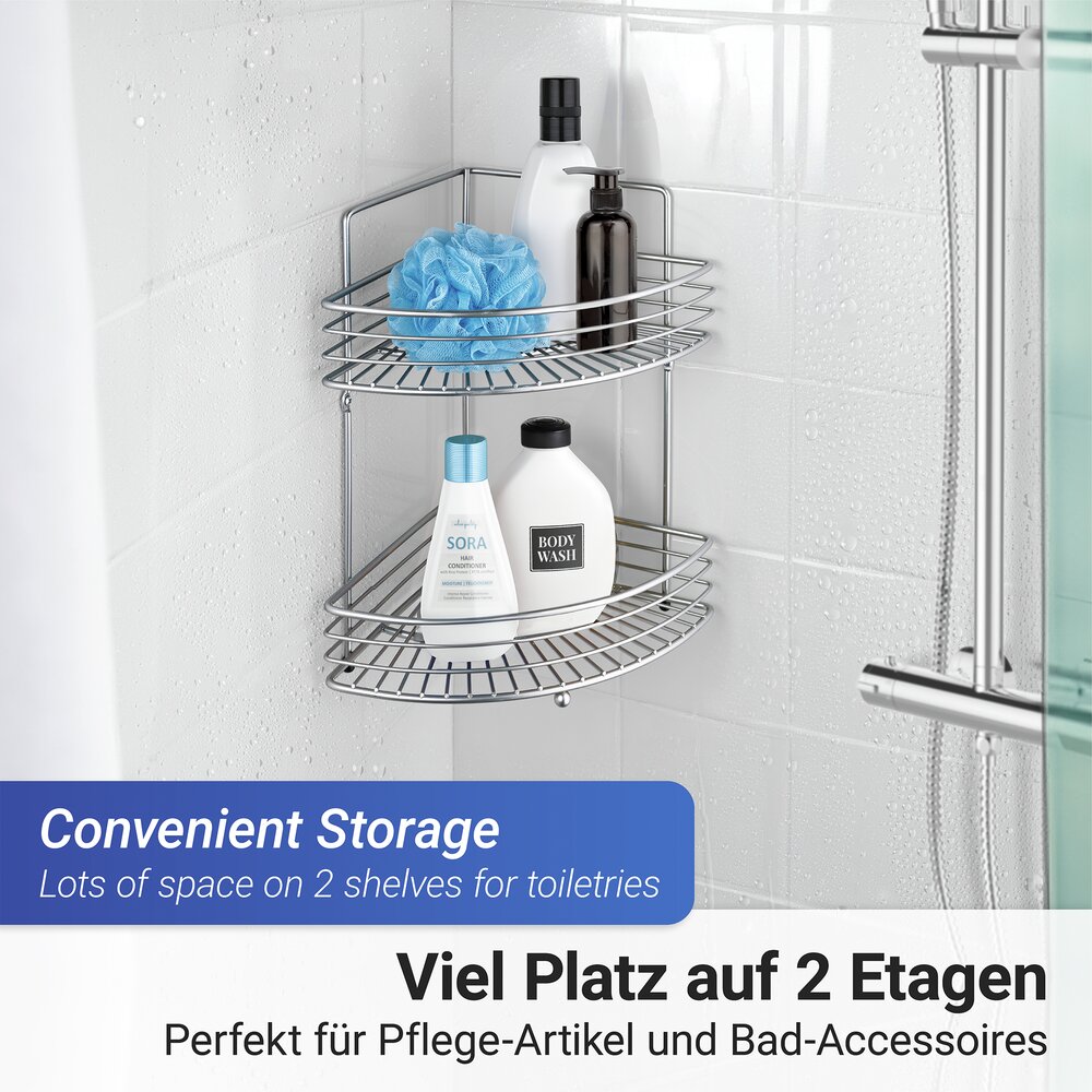 Etagère d'angle murale Milano à 2 niveaux  2 étagères, chrome