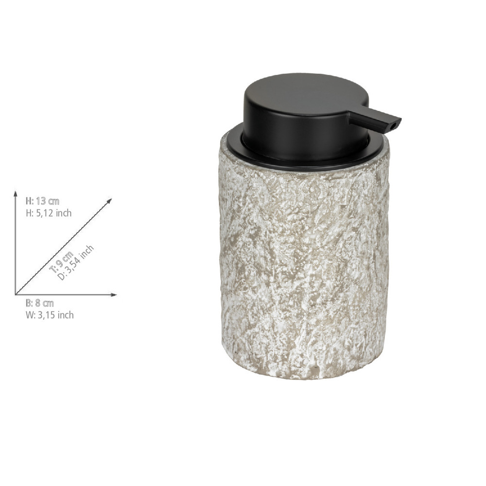 Seifenspender Mod. Albacete, grau/schwarz, Zement/Kunststoff, 0.3l, 8x13x9 cm  freistehend, modernes Design
