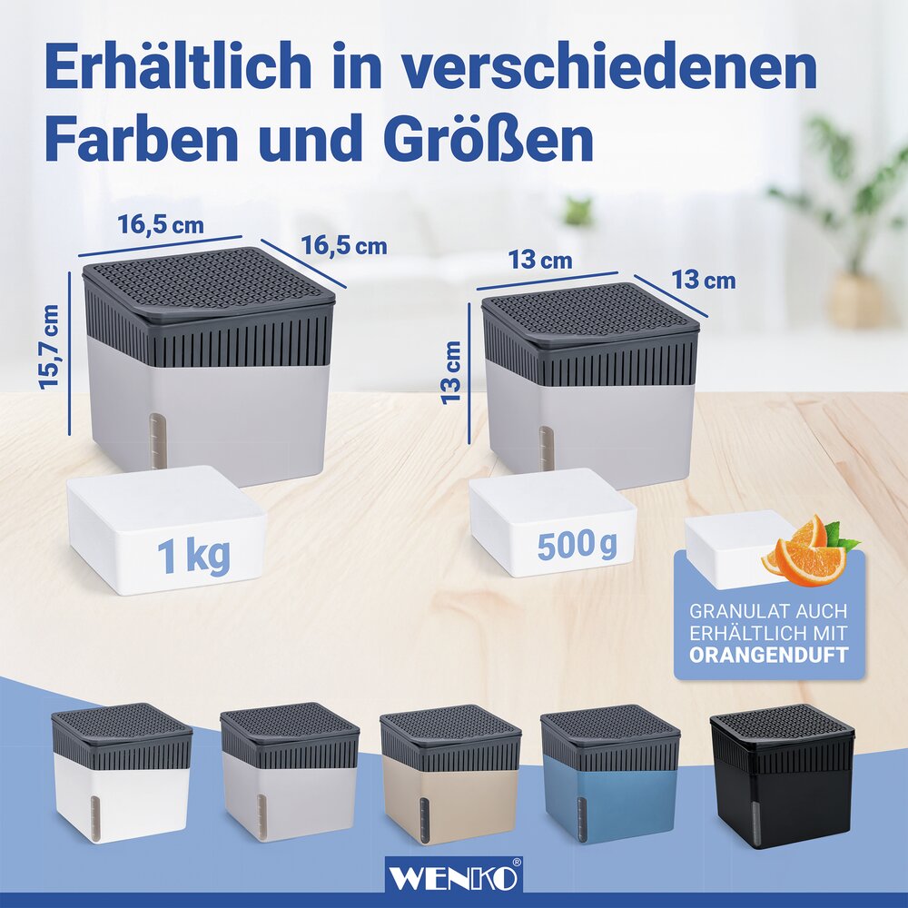 Luftentfeuchter Mod. Cube Grau 500 g  für Räume bis ca. 40 m³