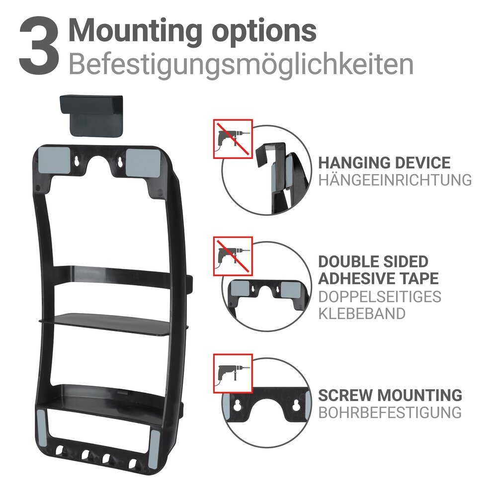 Badregal Mod. Universal, schwarz, Kunststoff, 26x54,5x11,5 cm  ohne Bohren montierbar