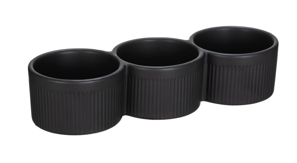 Bols à trempette Mod. Refia, noir, céramique, 27x9,5x6 cm  avec douces cannelures élégantes