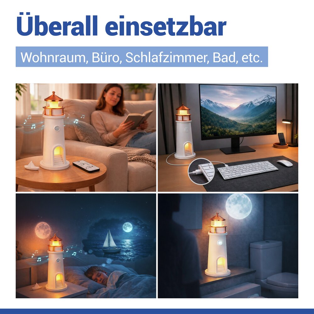 LED Nachtlicht Leuchtturm  mit Mondprojektion und Bewegungsmelder