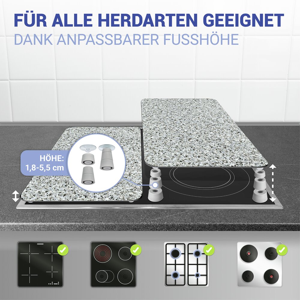 Plaque de Recouvrement Universelle Mod. Granit, set de 2  pour tous les types de cuisinières