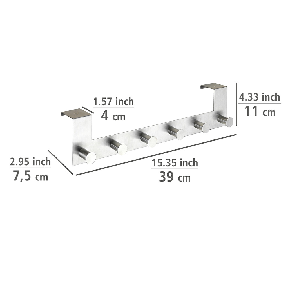 Türgarderobe Edelstahl Mod. Celano  6 Haken, für Türfalzstärken bis 4 cm