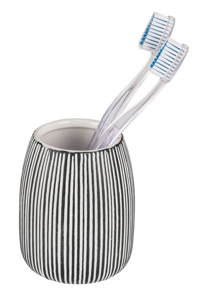 Seifenspender Set Mod. Pascoli, schwarz/weiß, Keramik, 2-tlg, 0.5L  streifenmuster, modernes design