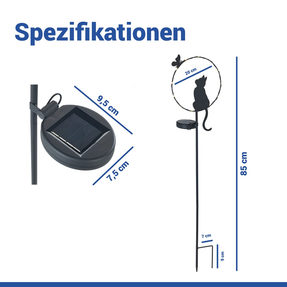 LED Gartenstecker Katze Solar  solarbetriebene Gartenbeleuchtung