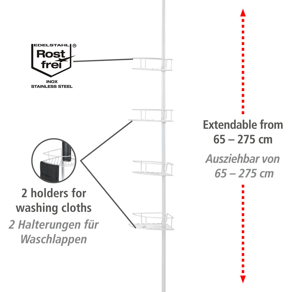 Teleskop-Eckregal Mod. Dolcedo Weiß matt  aus rostfreiem Edelstahl