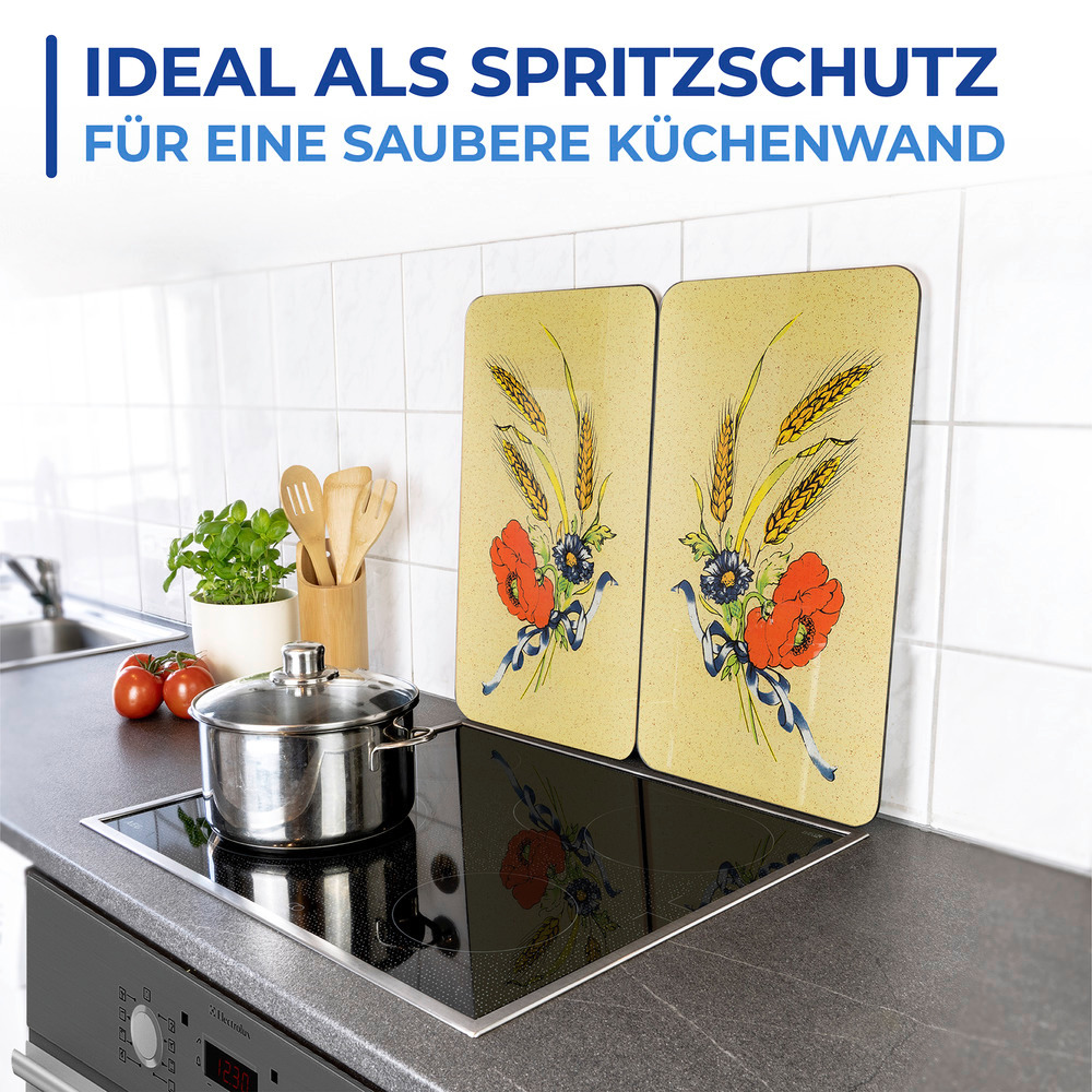 Glasabdeckplatte Universal Kornblumen, 2er Set  für alle Herdarten