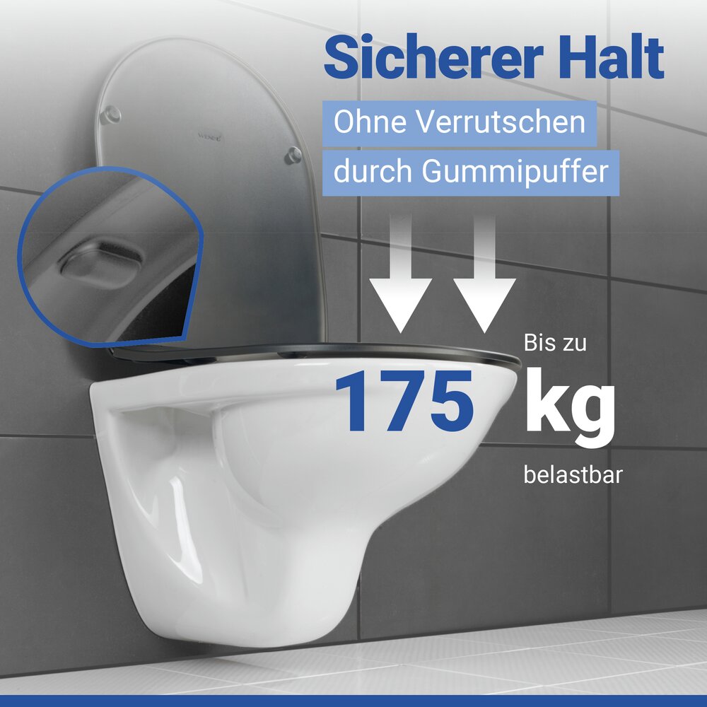 Abattant de WC Mod. Galati anthracite mat  couvercle de WC en forme de D avec frein de chute