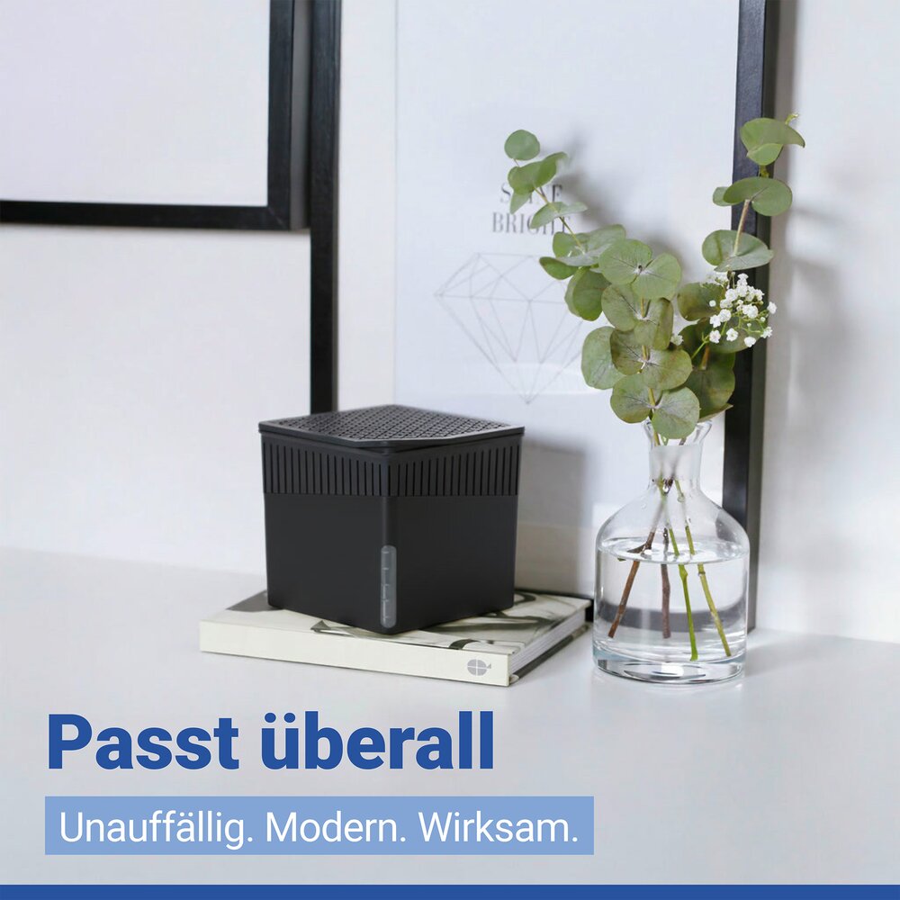 Luchtontvochtiger Mod. Cube Zwart 1000 g, 4 navullingen