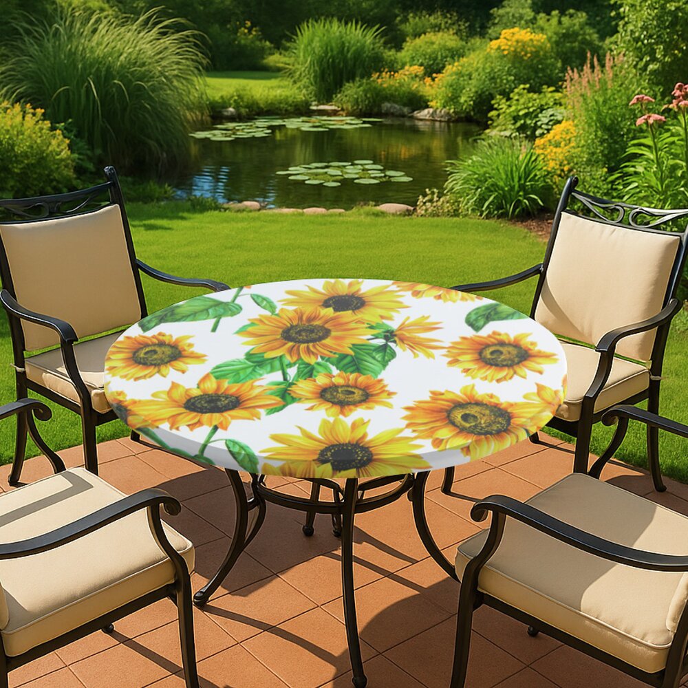 Spann-Tischdecke Mod. Sonnenblume XL, Ø 85 - 105 cm für Garten und Outdoor-Bereich