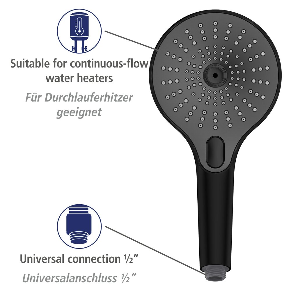 Pommeau de douche Ultimate Shower Noir/Gris  diamètre 13 cm