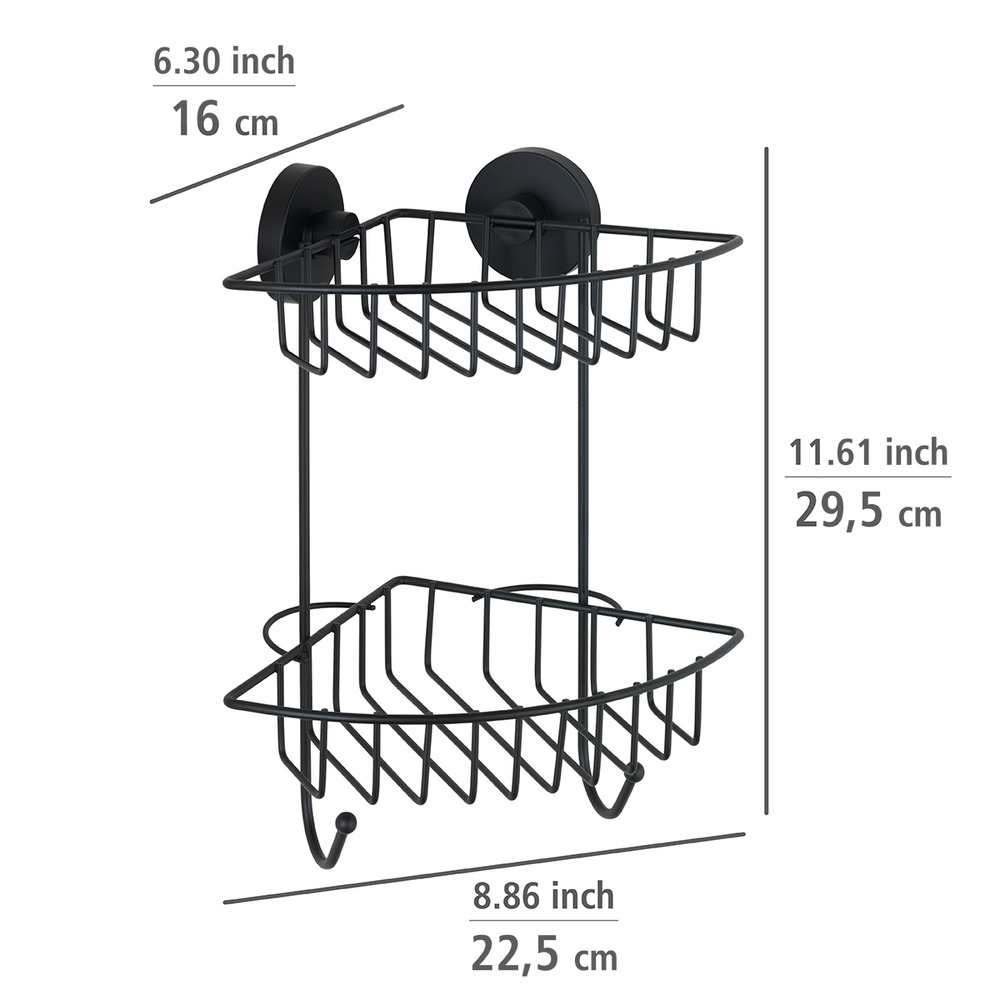 Vacuum-Loc® Eckregal 2 Etagen Mod. Bari Schwarz  Wandablage, Befestigen ohne bohren