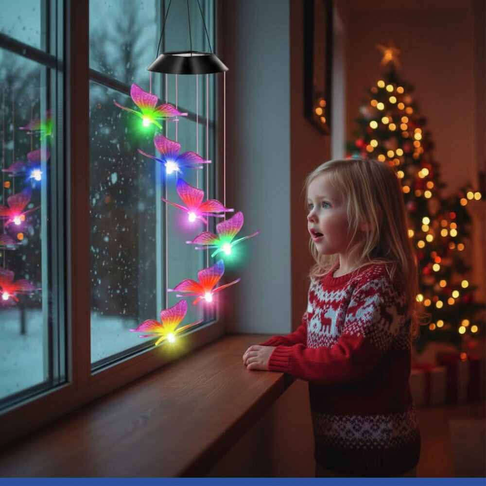 LED Windspiel Mod. Schmetterling Solar, 2er Set  dekorative Gartenbeleuchtung