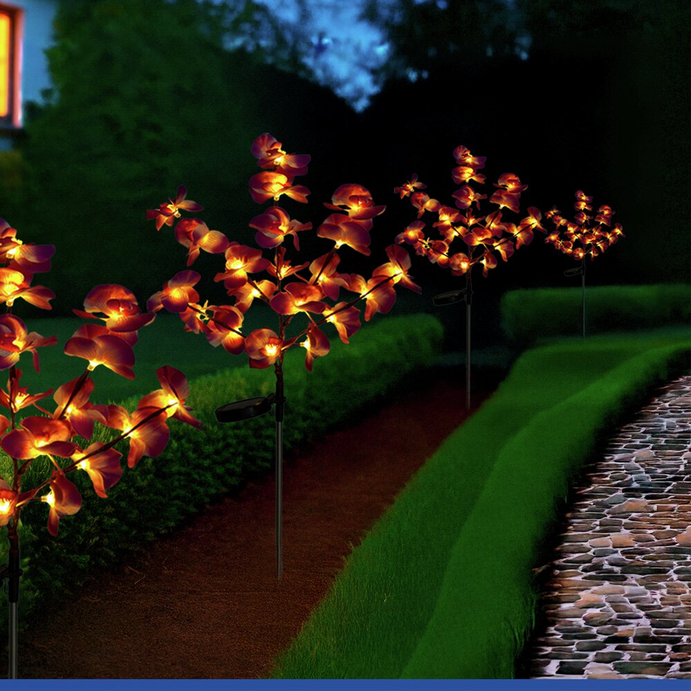 LED Gartenstecker Orchidee Solar, 2er Set  solarbetriebene Gartenbeleuchtung