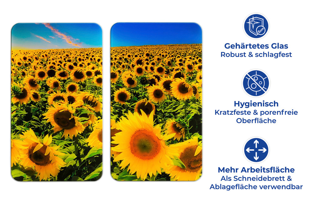 Glasabdeckplatte Universal Sonnenblumenfeld, 2er Set  für alle Herdarten