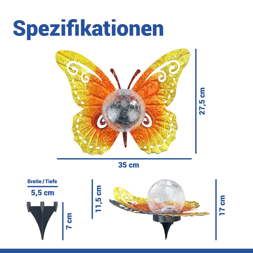 LED Solarlampe Schmetterling, Gold/Orange  dekorative Gartenbeleuchtung
