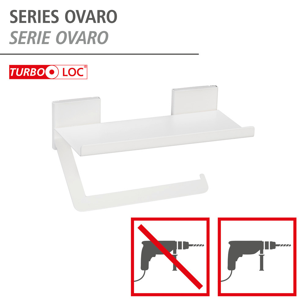 Turbo-Loc® Toilettenpapierhalter Mod. Ovaro White matt  Edelstahl, mit Ablage