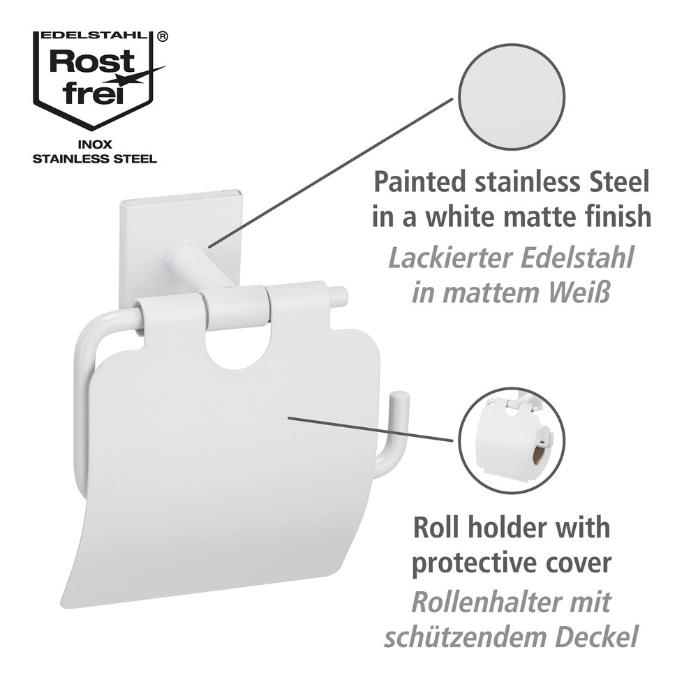 Turbo-Loc® Toilettenpapierhalter Mod. Ovaro White matt  Edelstahl, mit Deckel