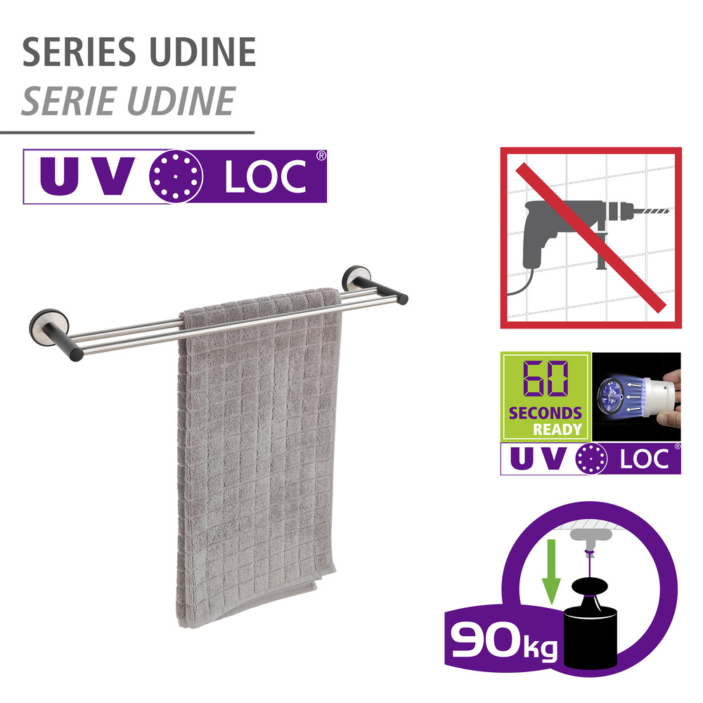 UV-Loc® Badetuchstange Duo Mod. Udine  Befestigen ohne Bohren mit innovativem Klebesystem