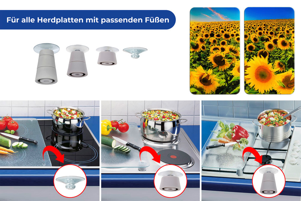 Glasabdeckplatte Universal Sonnenblumenfeld, 2er Set  für alle Herdarten