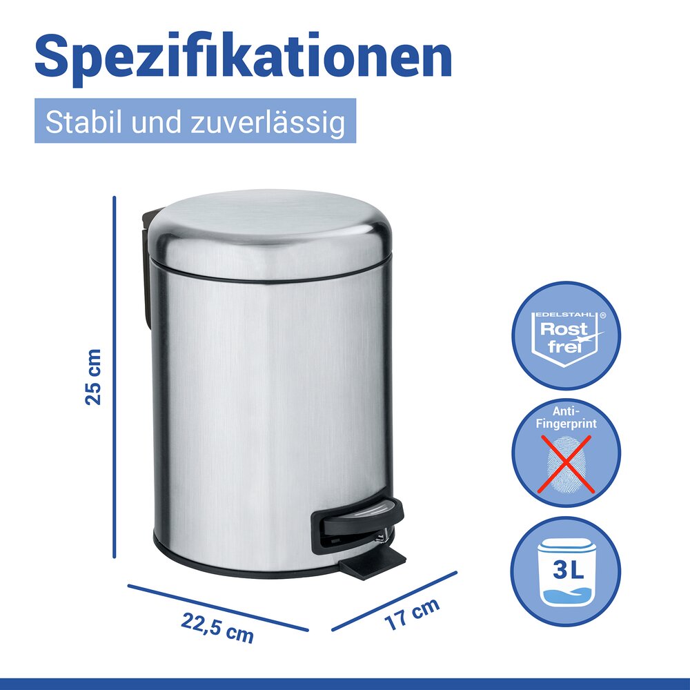 Treteimer Mod. Leman, Edelstahl matt 3 ltr.  Edelstahl, 3 Liter