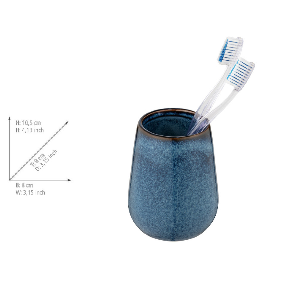 Gobelet pour dentifrice Mod. Sirmione, bleu, céramique, Ø8x10,5 cm  céramique, finition peinte main