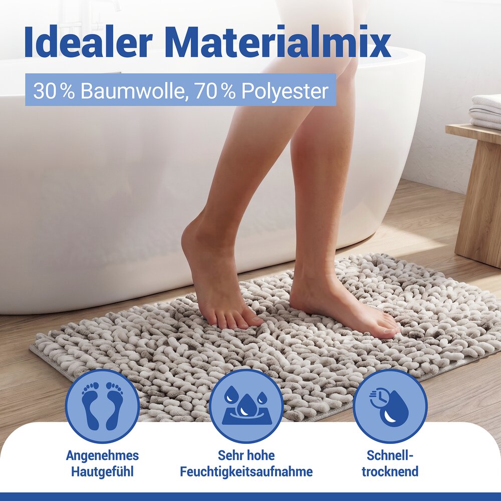 Tapis de bain Mod. Lerici blanc-gris, 60 x 90 cm  antidérapant et à séchage rapide