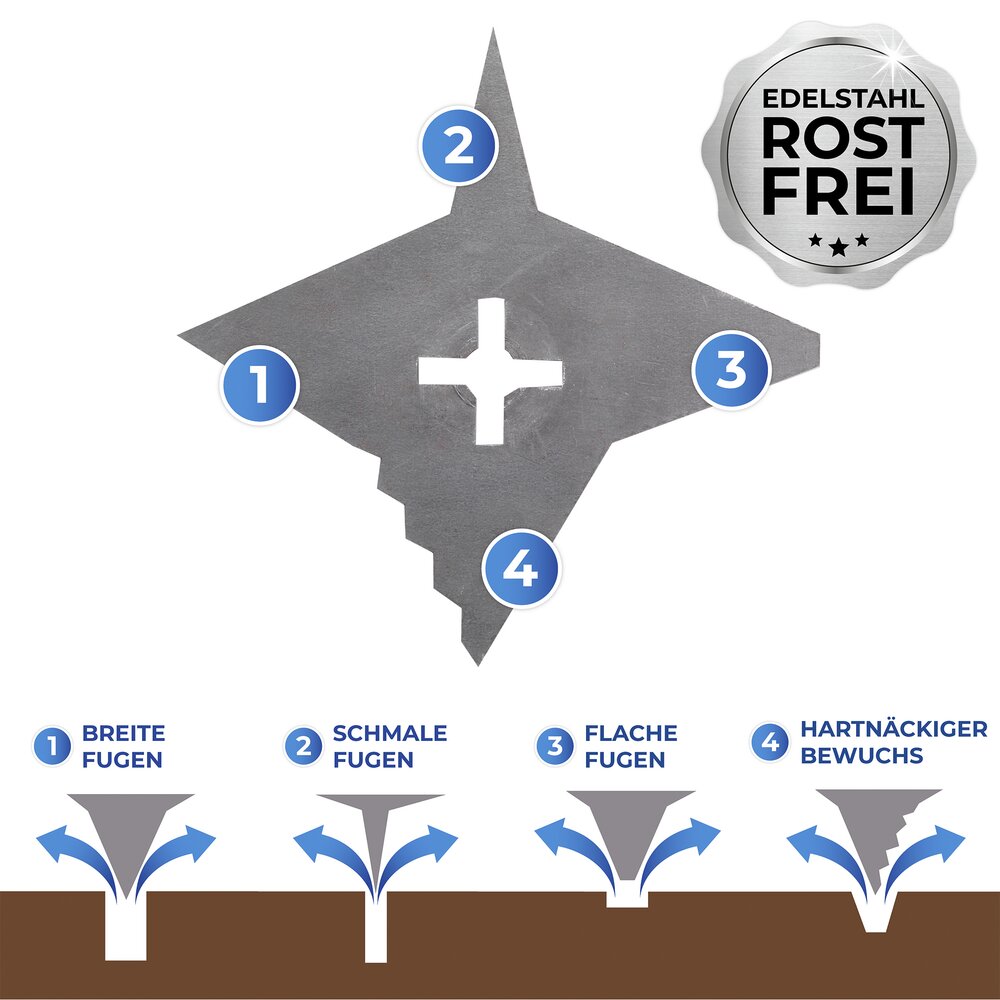 Voegenkrabber met 4 tanden en telescopische handgreep