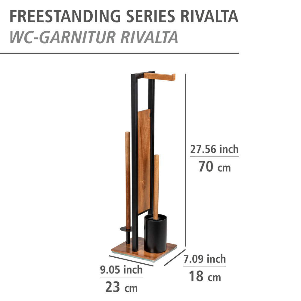 Stand WC-Garnitur Mod. Rivalta Acacia  Akazienholz und schwarz lackierter Stahl