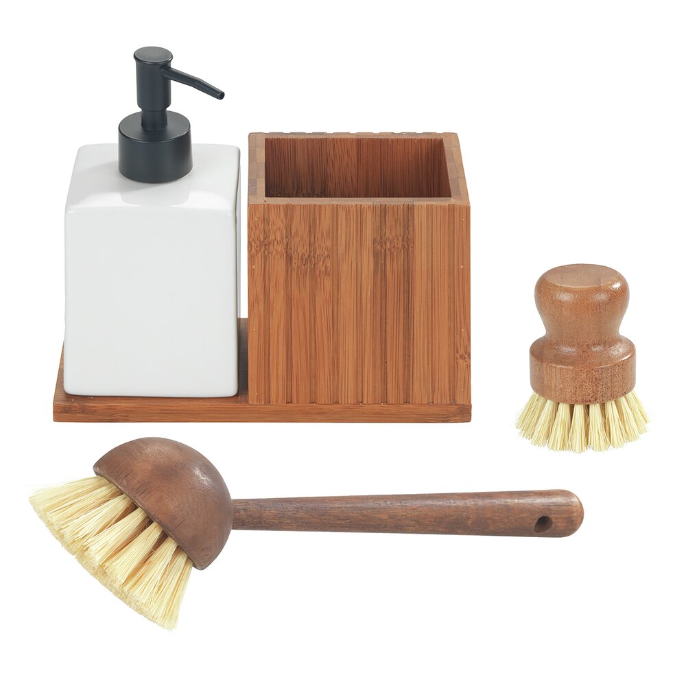 Spülset, 4-tlg.  Spülmittelspender mit Utensilienhalter und Spülbürsten