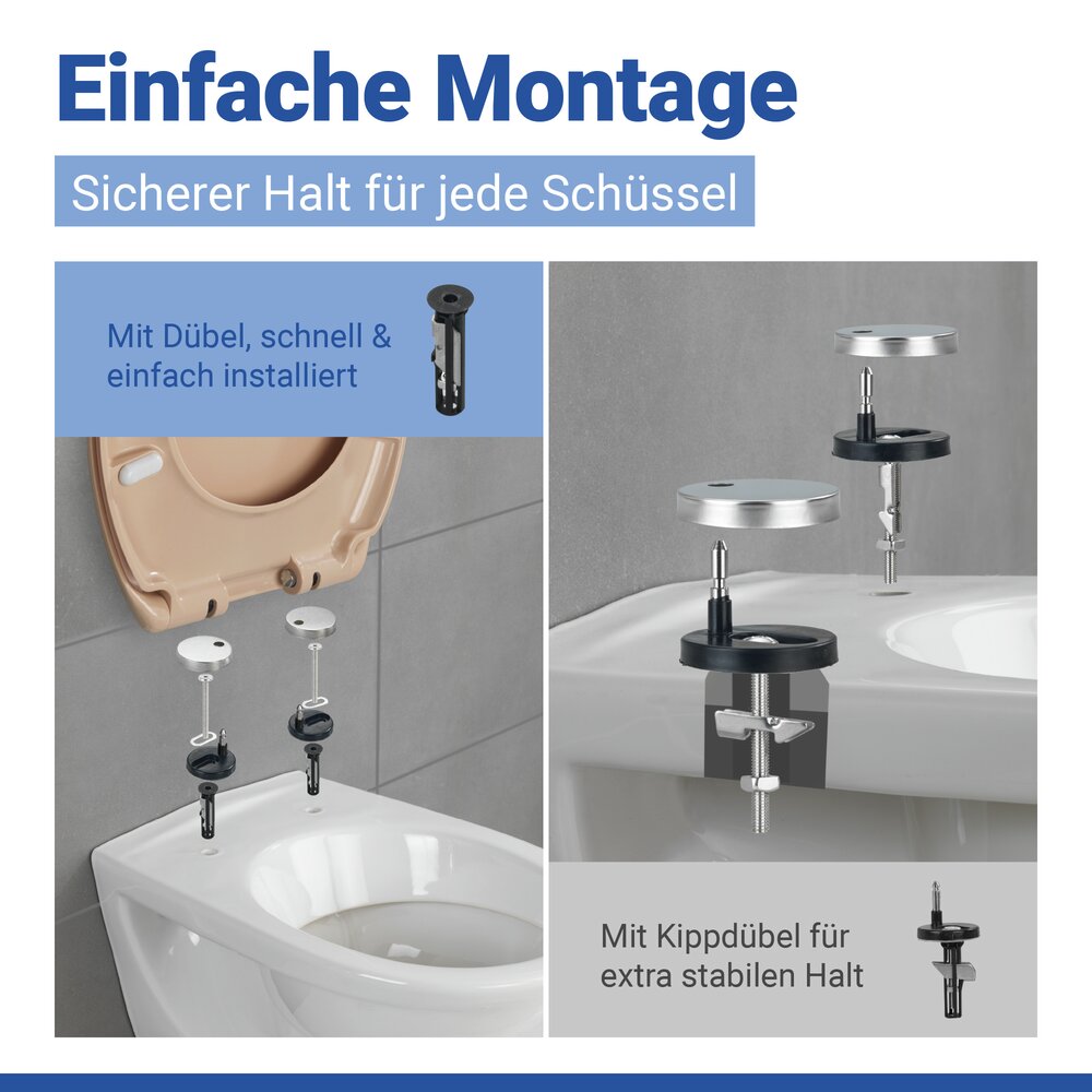 Abattant WC Premium Ottana beige Easy-Close  abaissement automatique, fixation Fix-Clip hygiénique en acier inox, antibactérien