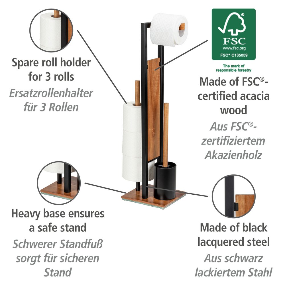Combiné WC Rivalta Acacia  en acier laqué noir et en bois d'acacia certifié FSC®