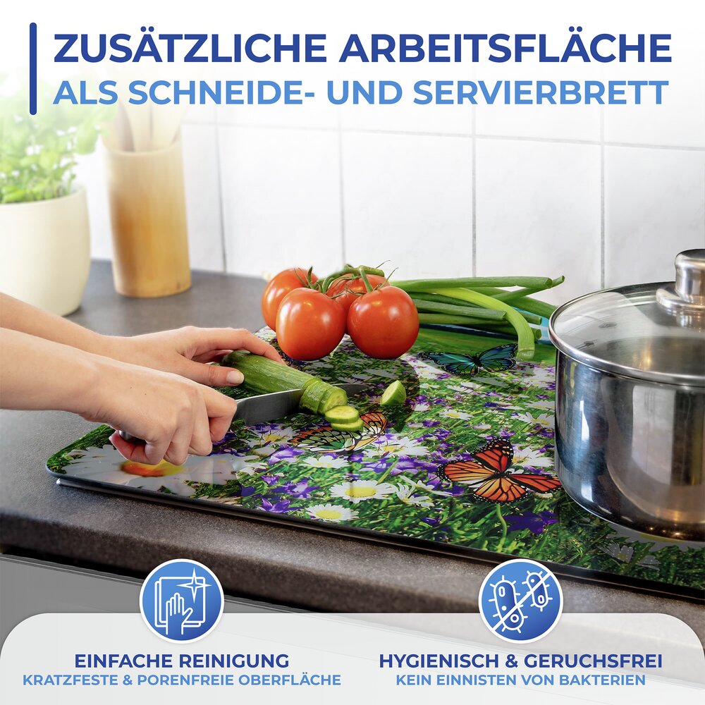 Multi-Platte Mod. Sommerwiese  Spritzschutz, Herdblende, Schneidbrett