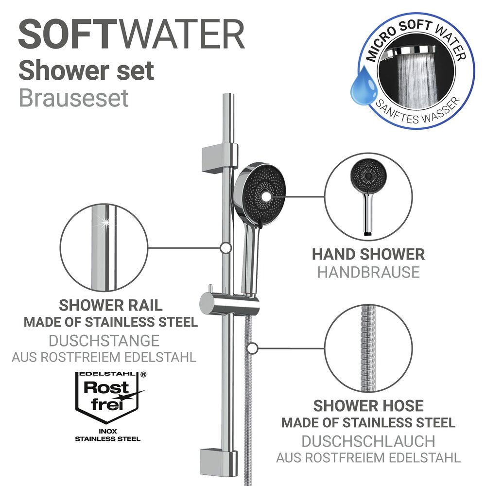 Doucheset Mod. Softwater, chroom, roestvrij staal, 70 cm