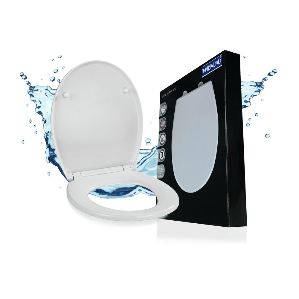 WC-Sitz Mod. Vorno Neo Weiß  Toilettensitz mit Absenkautomatik, Schnellbefestigung, aus antibakteriellem, stabilem Duroplast