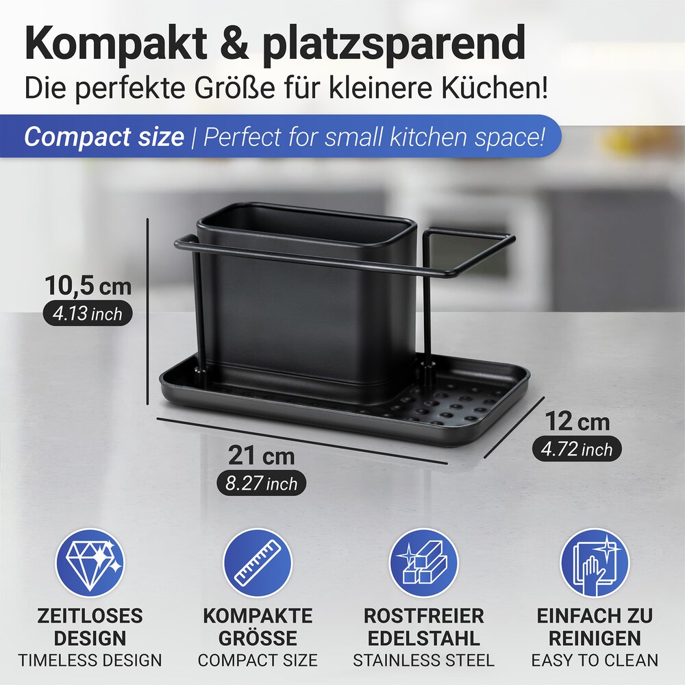 GEFU Smartline Organiseur D’Évier Noir – Pratique & Antidérapant 50,4 X 3,6 X 3,5 Cm