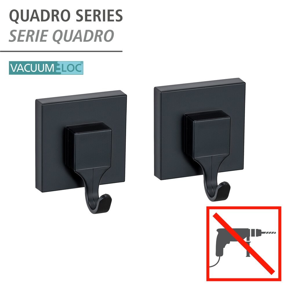 Vacuum-Loc® Wandhaken Mod. Quadro Schwarz, 2er Set  Befestigen ohne Bohren