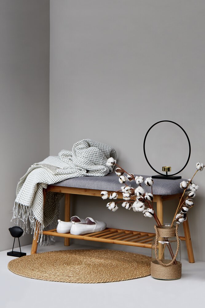 Banc à chaussures bambou, banc d'entrée, Bahari, 4 paires de chaussures, L90 cm  banc, bambou