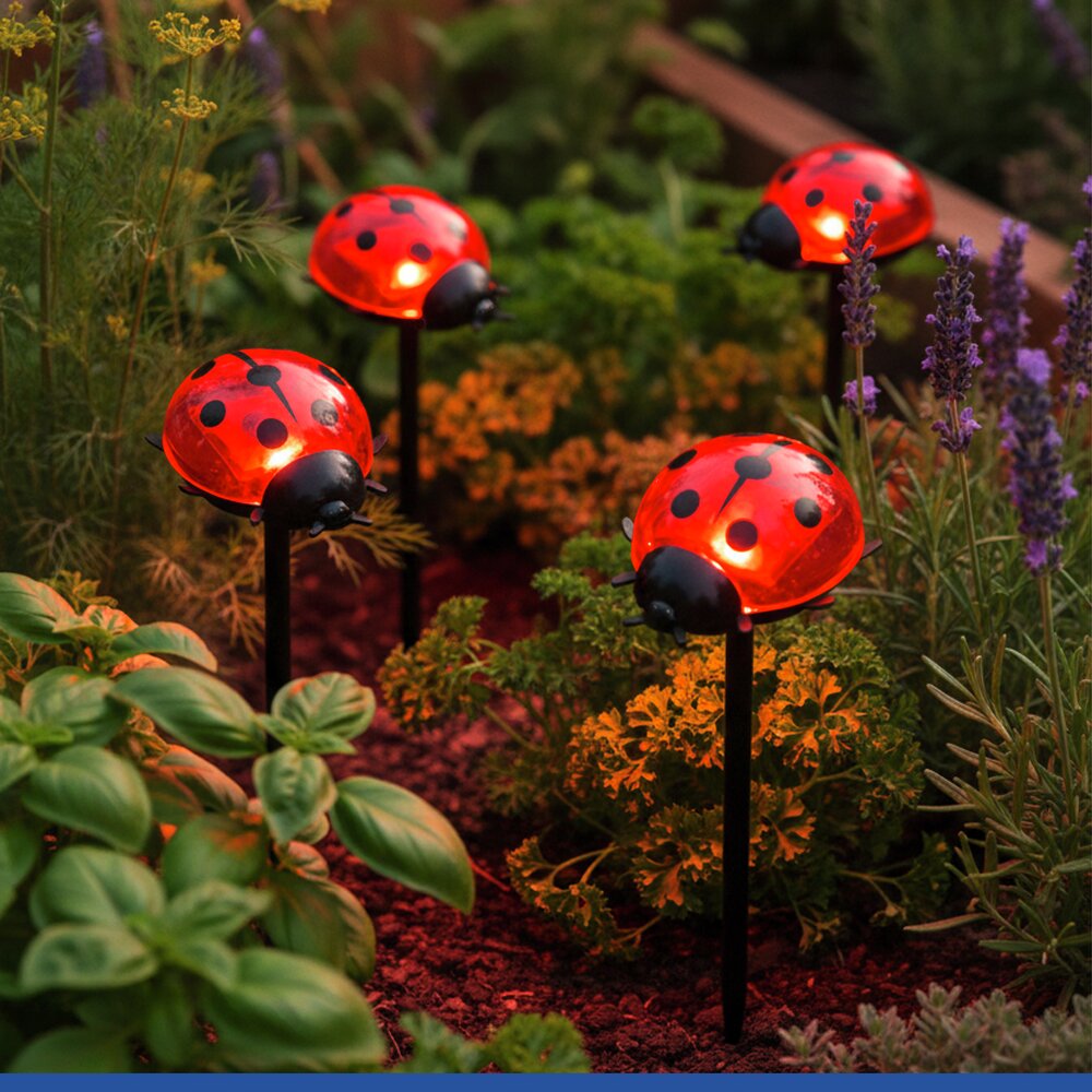 LED Beetstecker Marienkäfer, 4er Set  solarbetriebene Gartenbeleuchtung