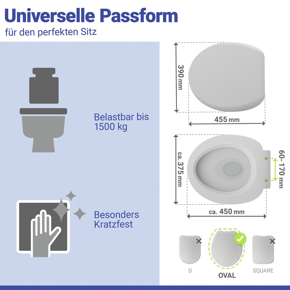 WC-Sitz Mod. Crevada DuroUnbreakable®, Weiß  100 % bruchsicher, mit Absenkautomatik