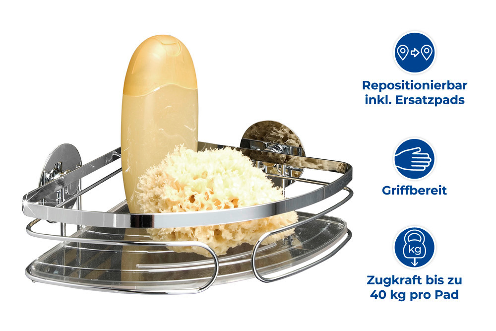 TurboFIX Edelstahl Eckablage  rostfrei, Befestigen ohne bohren