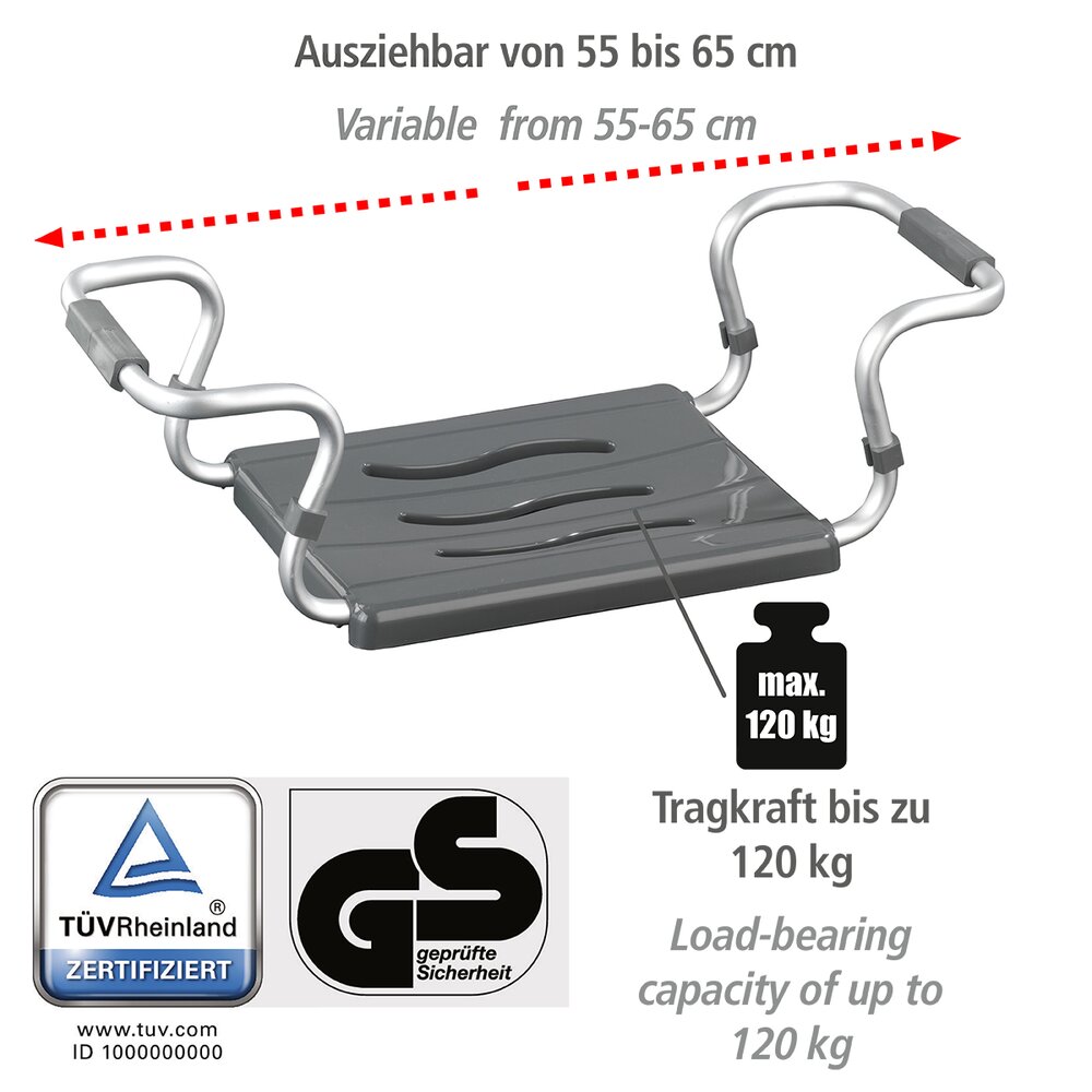 Badewannensitz Mod. Secura Silber  ausziehbar, 120 kg Tragkraft