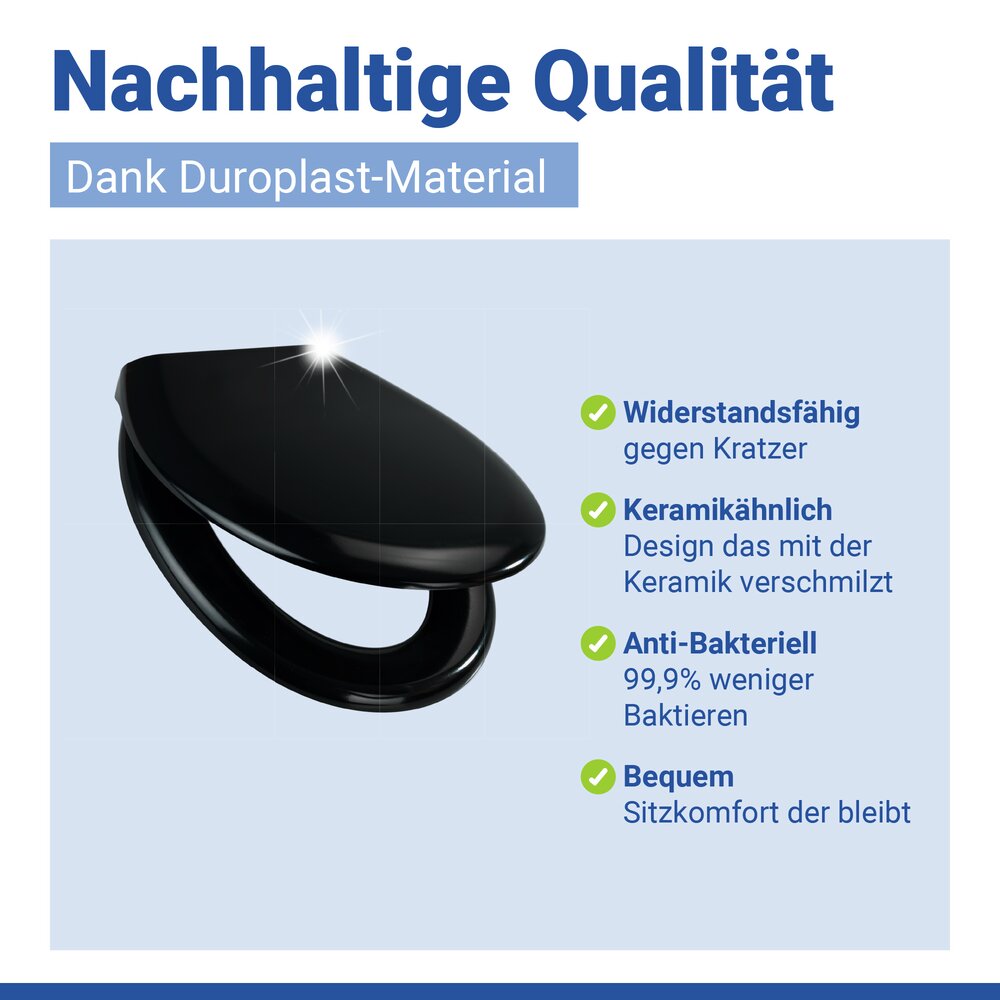 Siège WC Mod. Rieti, noir, plastique thermodurci, acier inoxydable, Easy Close  système d'abaissement automatique