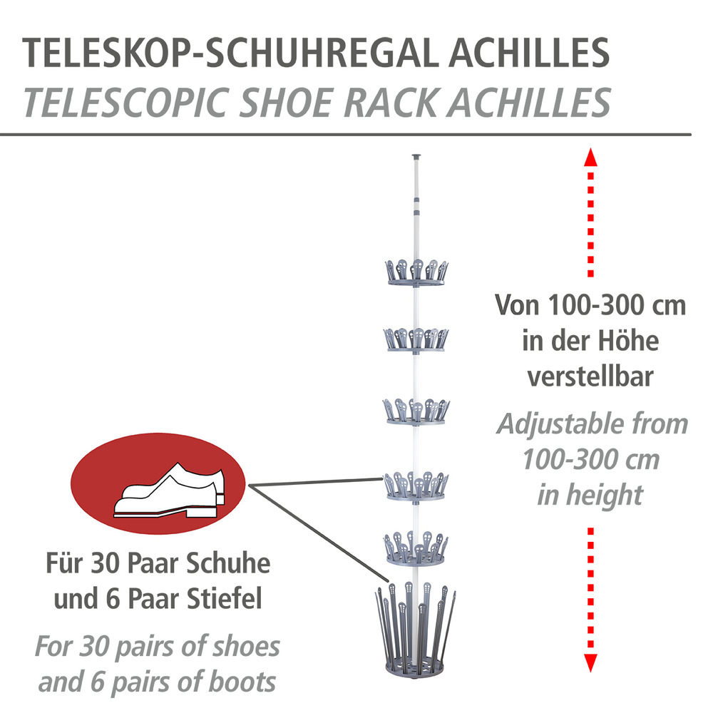 Teleskop-Schuhregal Mod. Achilles  für 30 Paar Schuhe und 6 Paar Stiefel