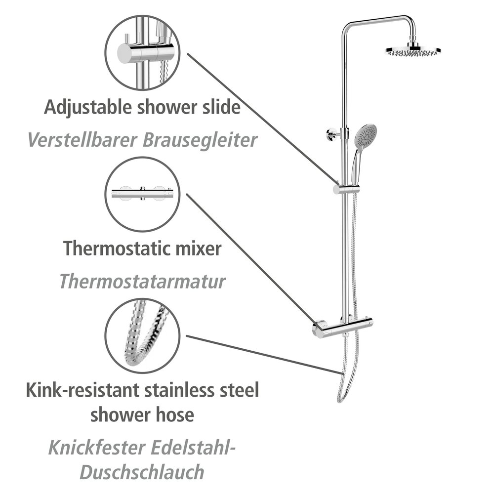Young Eco douchesysteem met chromen thermostatische mengkraan