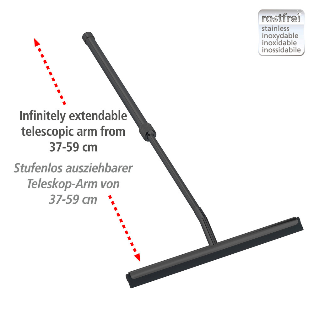 Teleskop Badezimmerwischer Schwarz  mit Doppel-Gummilippe