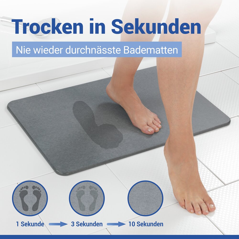 Tapis de bain Diatomite Mod. Simi Gris, 60 x 39 cm  séchage rapide et antidérapant