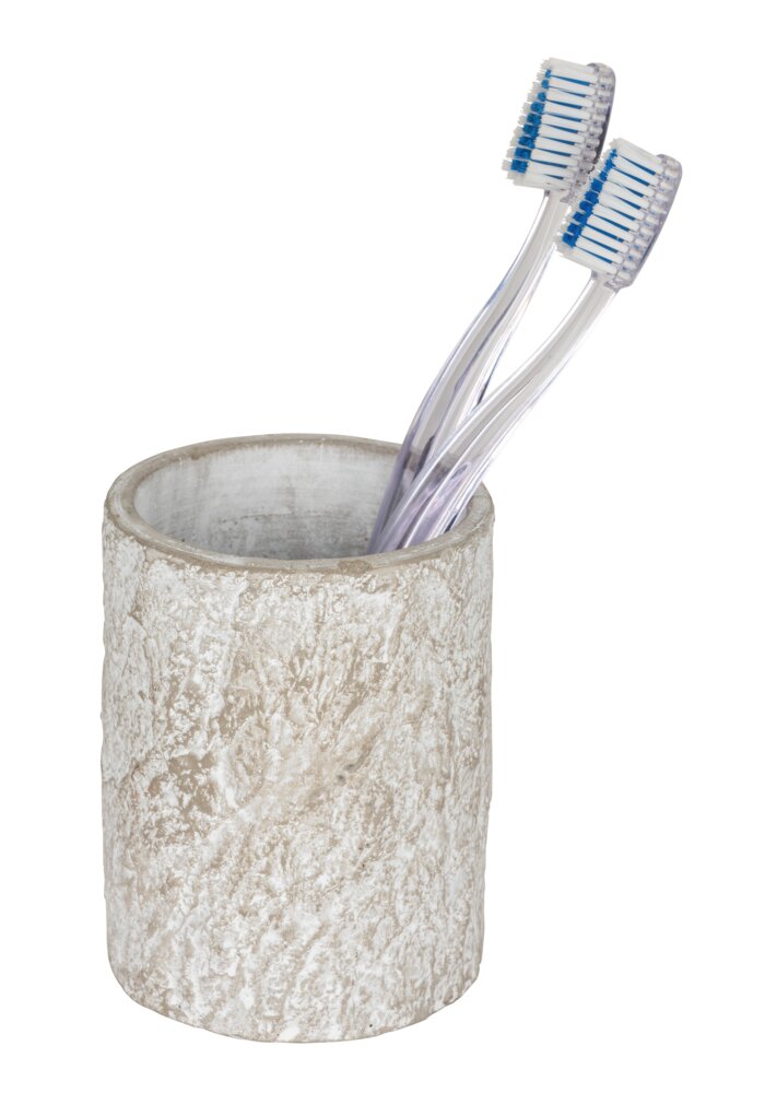 Zahnbürstenhalter Mod. Albacete, grau, Zement, Ø 8.5 cm, H 10.5 cm  ideal für moderne Badezimmer