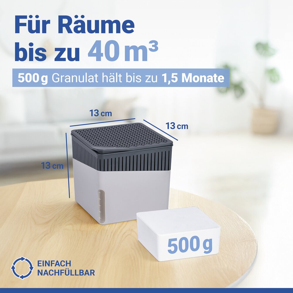 Luftentfeuchter Mod. Cube Grau 500 g  für Räume bis ca. 40 m³